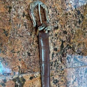 Elegant Brown Leather Belt with Silver Buckle